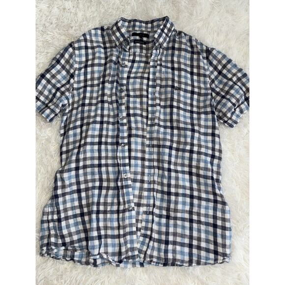 Olzen “ Standard Fit” Men’s Sz. 100 Blue Striped Button Down Linen Blend. Great - Picture 1 of 9